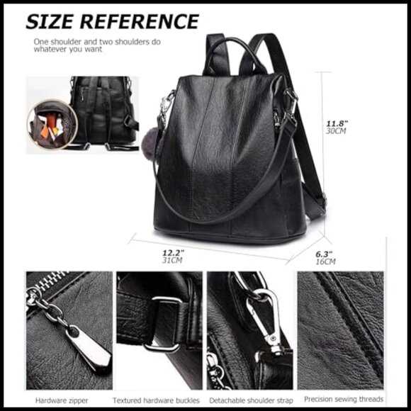 Vintage Faux Leather Backpack Convertible Anti-Theft Rucksack Handbag Soft